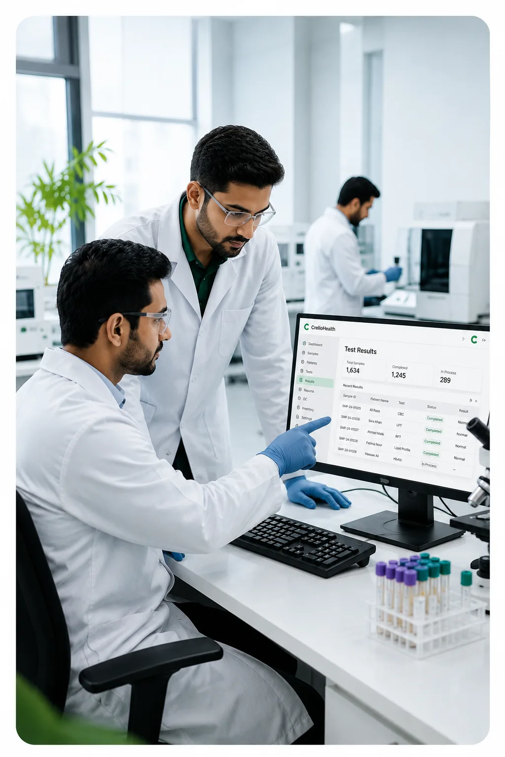 CrelioHealth team reviewing lab results together