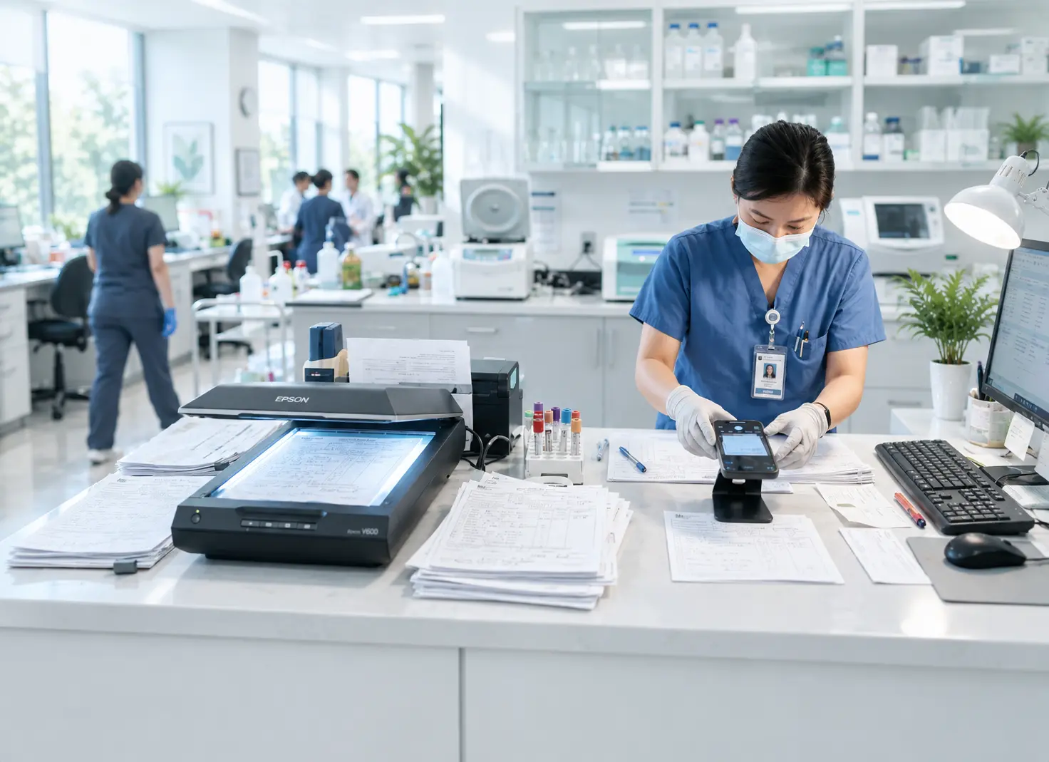 Lab team managing multiple laboratory centers from a single CrelioHealth dashboard