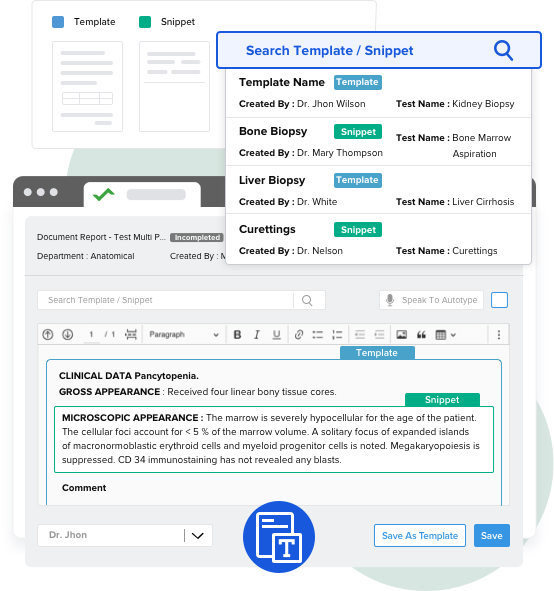 anatomic pathology lab software dashboard that can help you configure anatomic pathology lab reports using dynamic templates, intelligent snippets, the ability to add images, and use speech-to-text features for reporting faster.