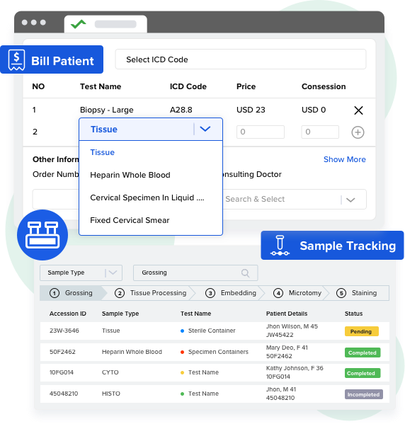 anatomic pathology laboratory information system dashboard at patient billing for specimen selection, preparation, labeling, tracking, and archival to standardize the anatomical pathology specimen handling