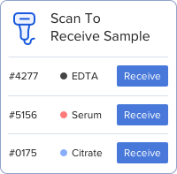 image of a dashboard displaying a list of received samples after scanning their barcodes in a blood chemistry lab test