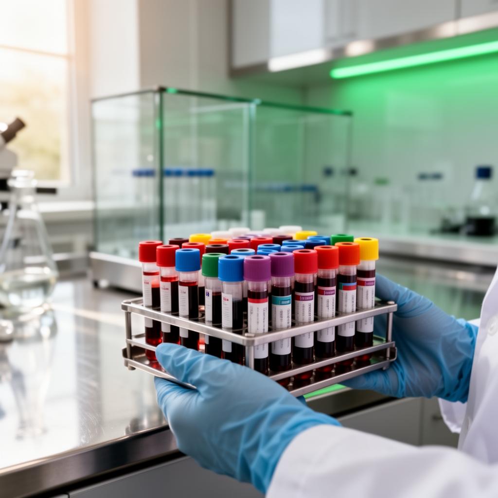 Lab technician loading sample tubes into a diagnostic analyzer
