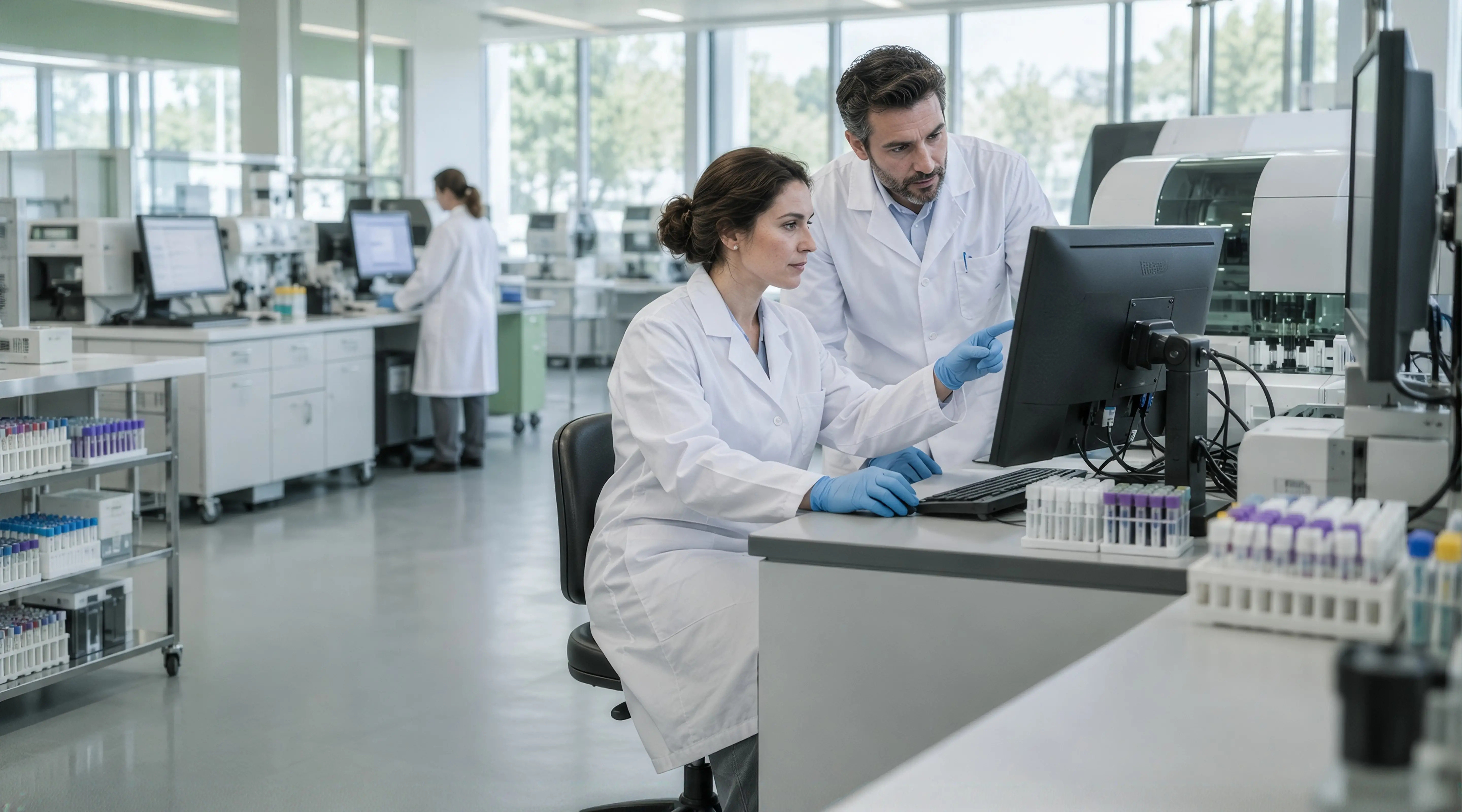 Image illustrating a lab technician using CrelioHealth’s user-friendly, cost-effective LIMS to improve productivity, maximize ROI, and reduce operational costs