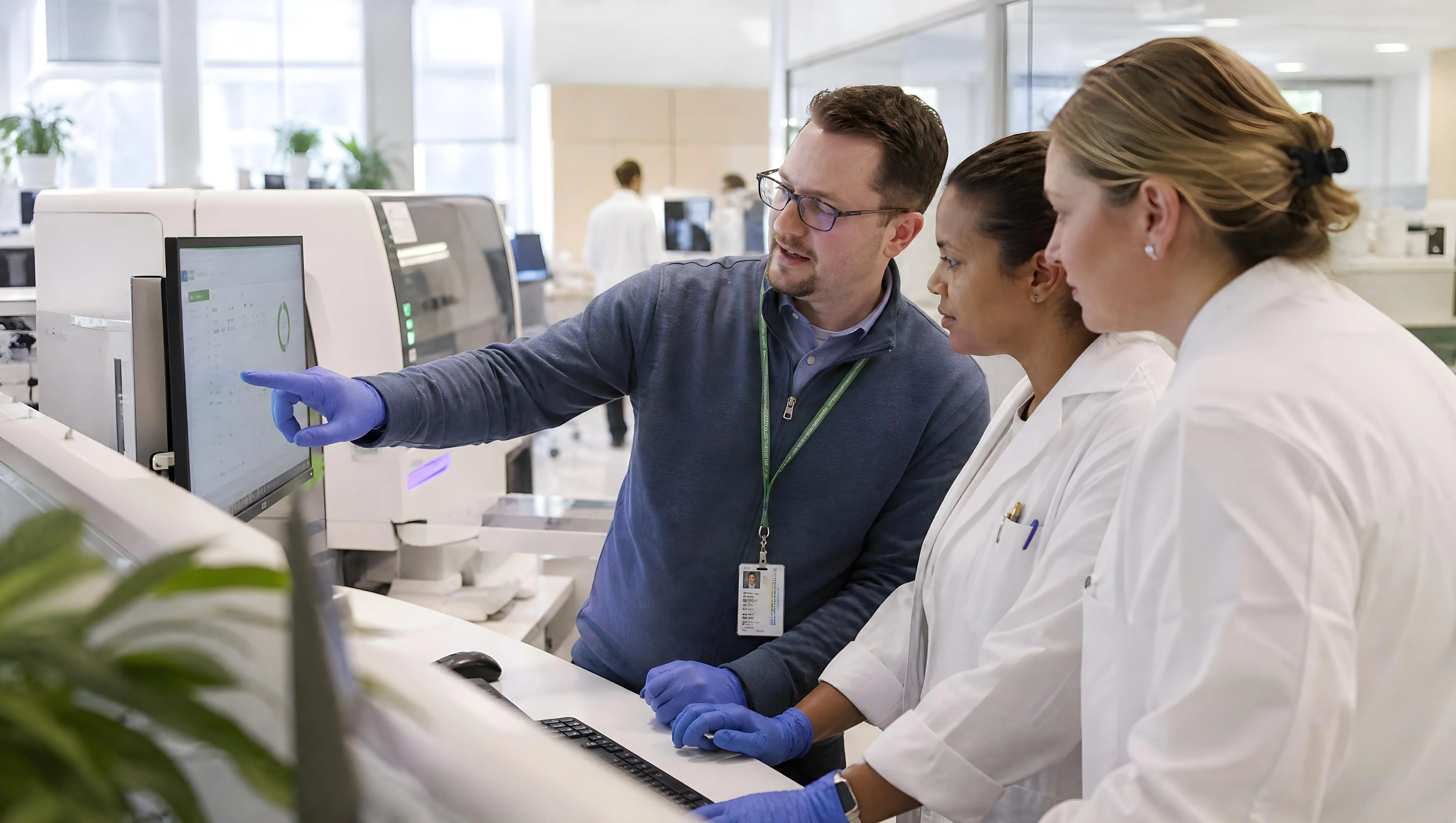 Image illustrating a lab technician using CrelioHealth’s user-friendly, cost-effective LIMS to improve productivity, maximize ROI, and reduce operational costs