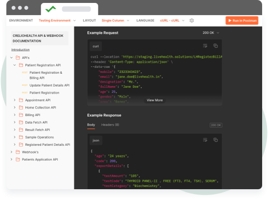 image showing a dashboard of all api and webhook documentation