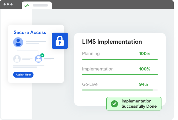 secure access panel showing lims implementation completion and progress status
