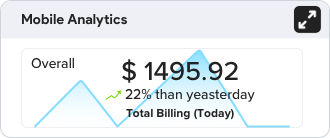 mobile analytics dashboard displaying total billing and percentage increase from yesterday