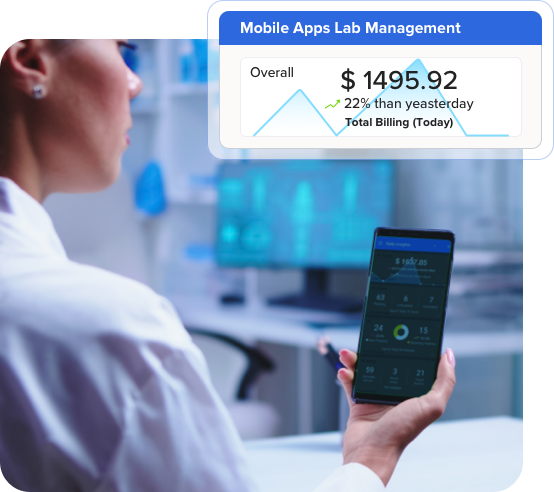 person using a mobile app for laboratory informatics to view financial and sample data