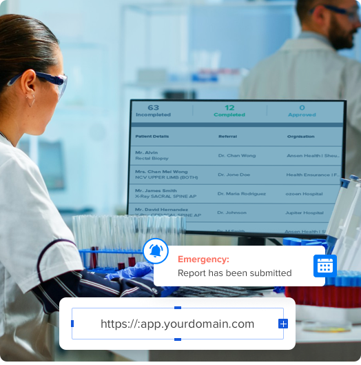 a group of lab experts connects remotely via virtual meeting, enabled by an interoperable lis system software to facilitate seamless communication across the healthcare network