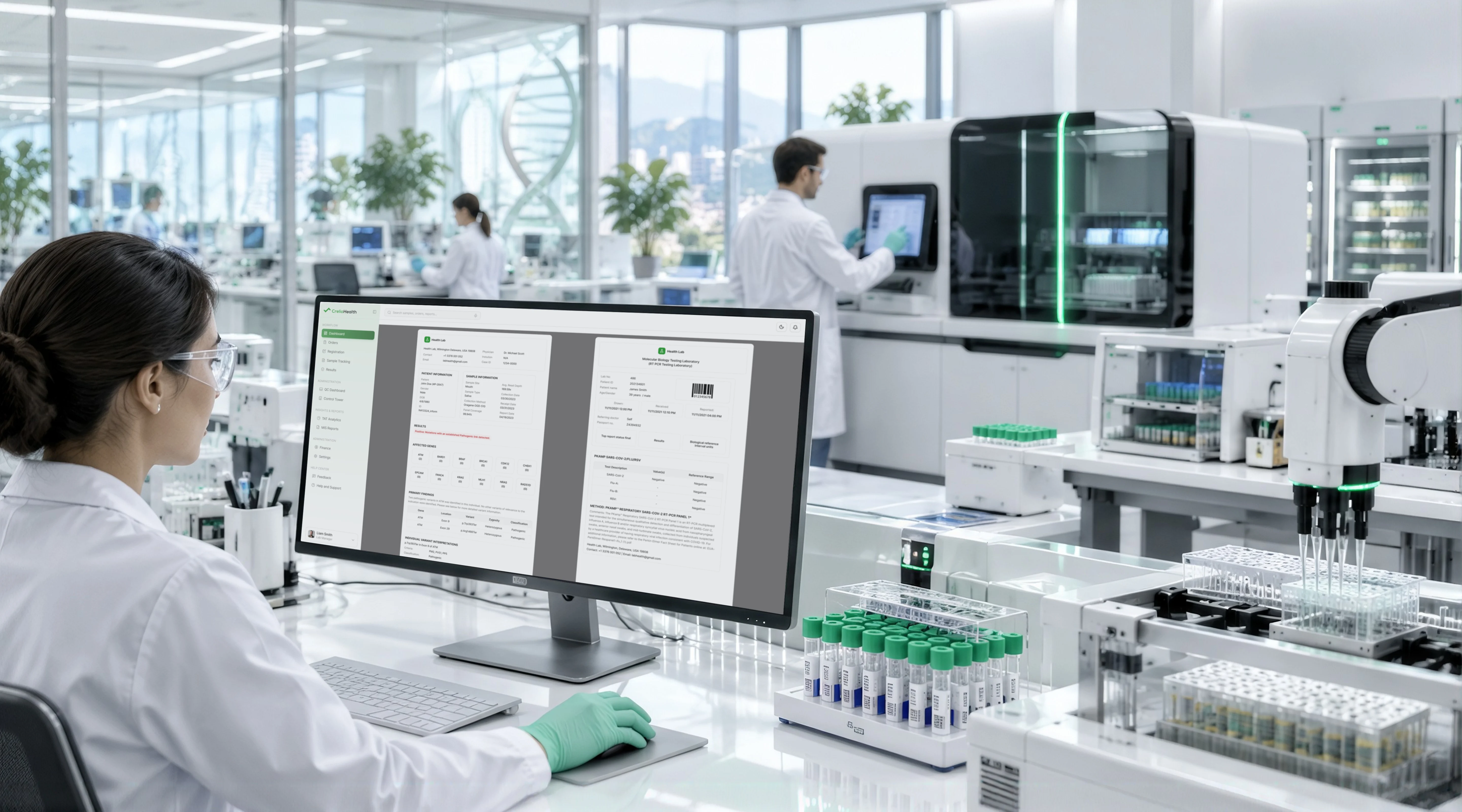 Image illustrating a lab technician using CrelioHealth’s user-friendly, cost-effective LIMS to improve productivity, maximize ROI, and reduce operational costs