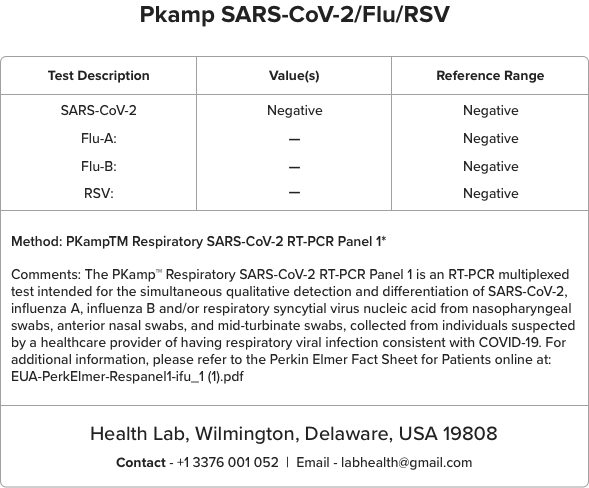 report format displaying covid 19 test description