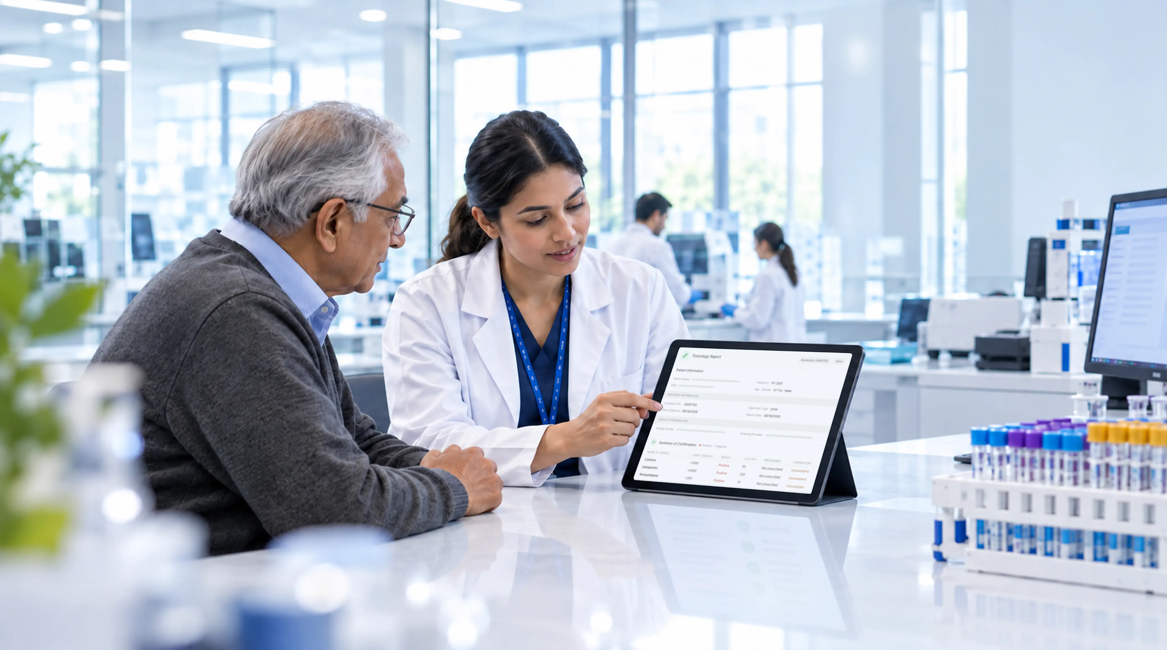 Image illustrating a lab technician using CrelioHealth’s user-friendly, cost-effective LIMS to improve productivity, maximize ROI, and reduce operational costs