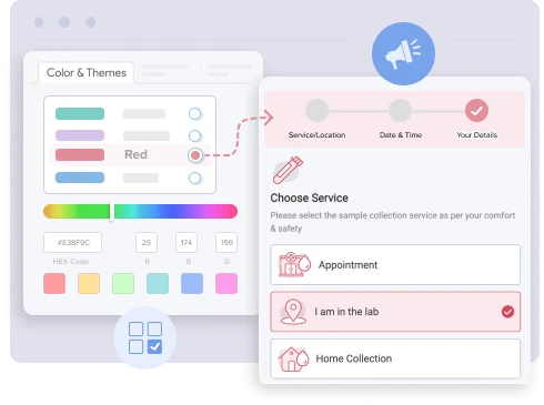 image highlighting the themes and white labeling feature of our patient experience software, allowing customization for personalized branding of your healthcare services