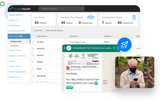 dashboard image showcasing efficient and timely lab report delivery automation with status indicators for delivered reports