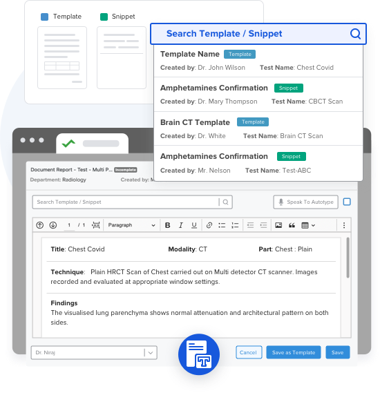 image illustrating radiology reporting dashboard that makes radiology reporting effortless with easy-to-search reporting templates, intelligent snippets and custom report formats