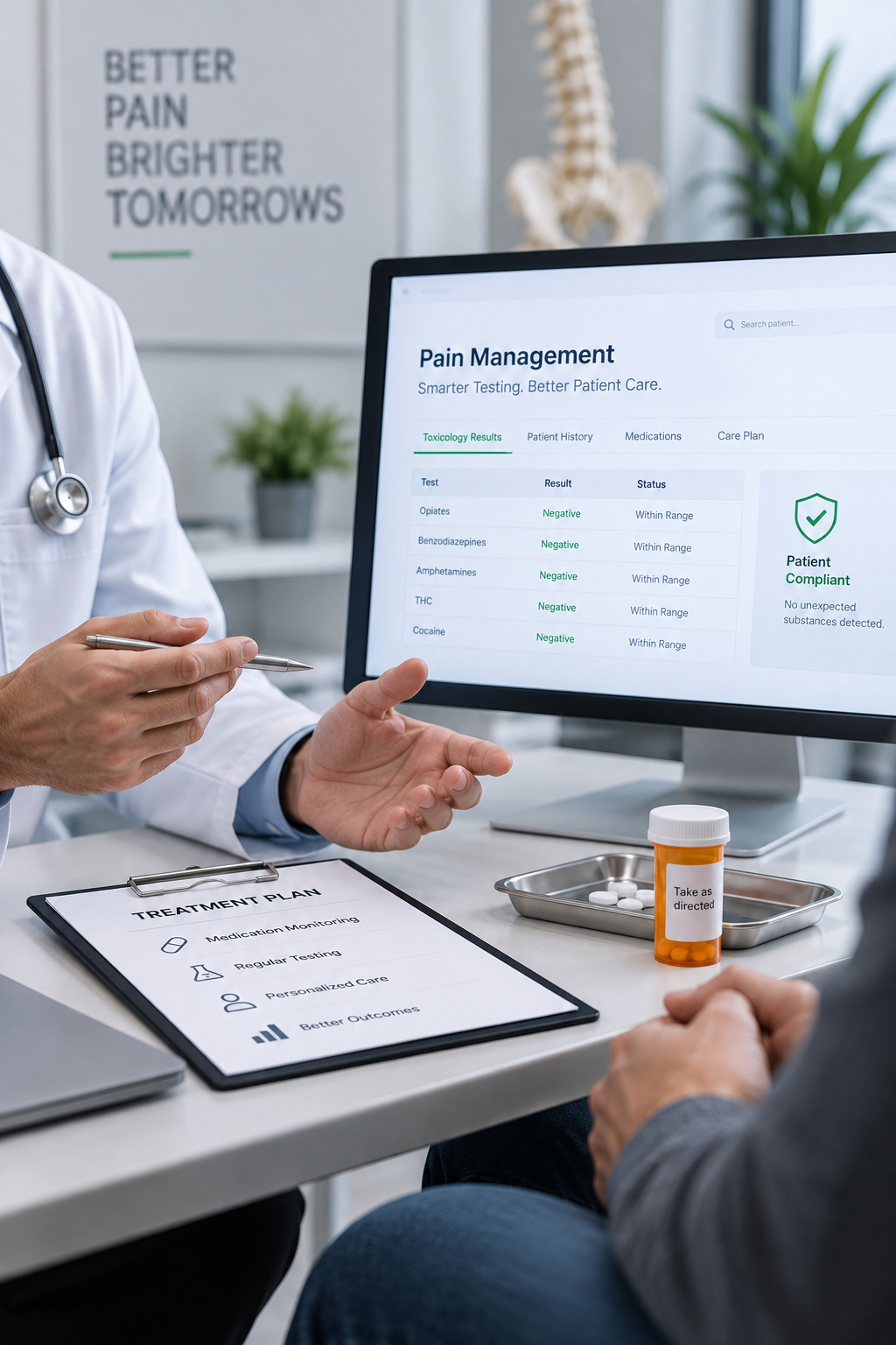 Clinician reviewing a pain management results dashboard