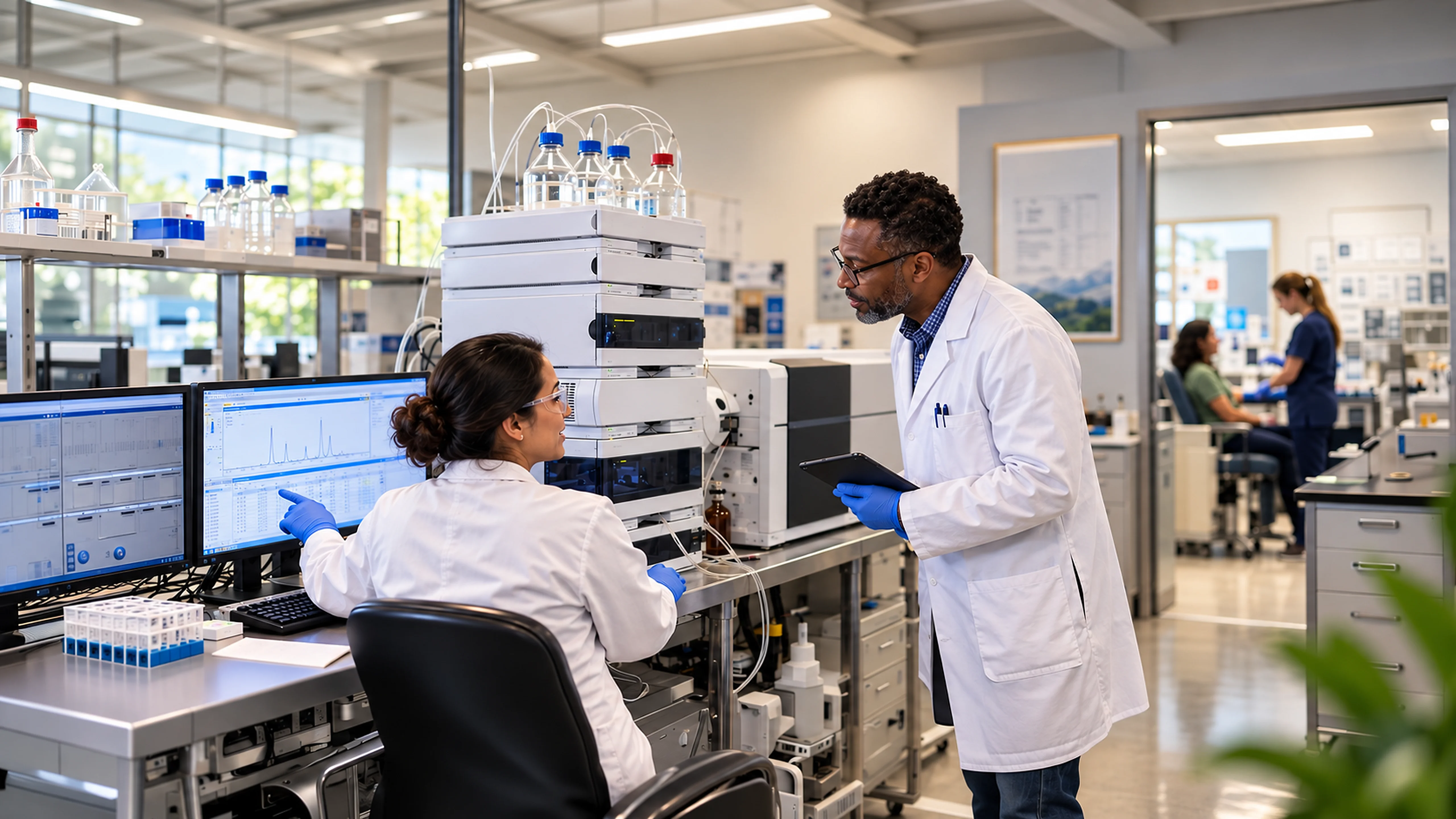 Image illustrating a lab technician using CrelioHealth’s user-friendly, cost-effective LIMS to improve productivity, maximize ROI, and reduce operational costs