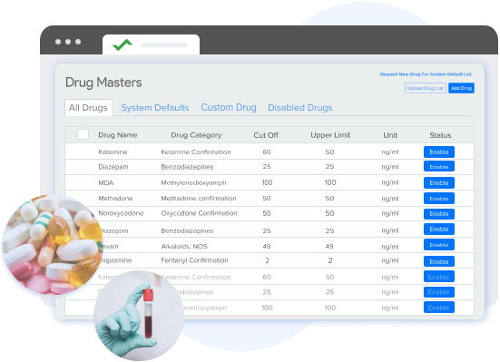 illustration representing the ease of the toxicology lab reporting process with the built-in lab drug masters feature